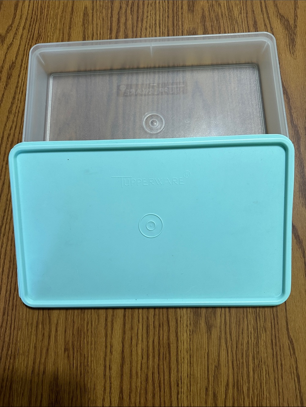 Tupperware Aqua Blue Rectangular Storage Container with Clear Base